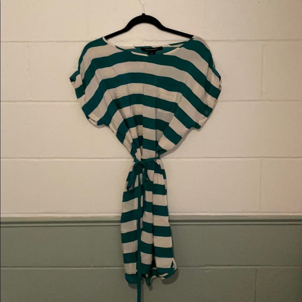 STRIPED CUFFED SLEEVE TUNIC DRESS